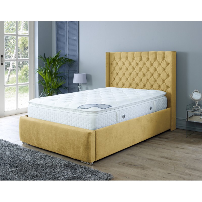 Nylasor Velvet Mustard Buttoned Headboard 3ft Ottoman Bed